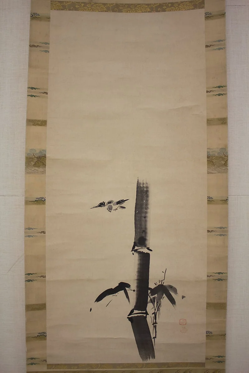 竹雀図 (Chikujaku zu)|Sparrow and Bamboo, detail