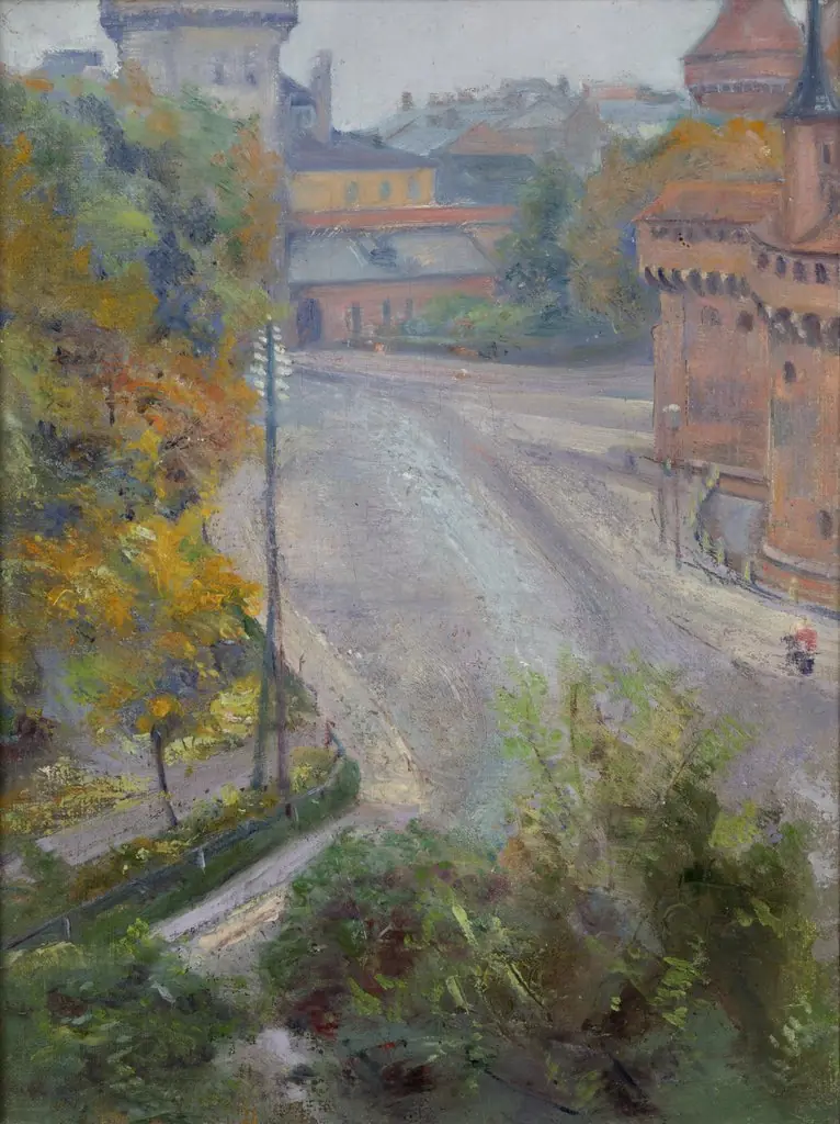 The Barbican and the Floriańska Street – View from Zacisze Street, by Stanisław Wyspiański, oil, 1898