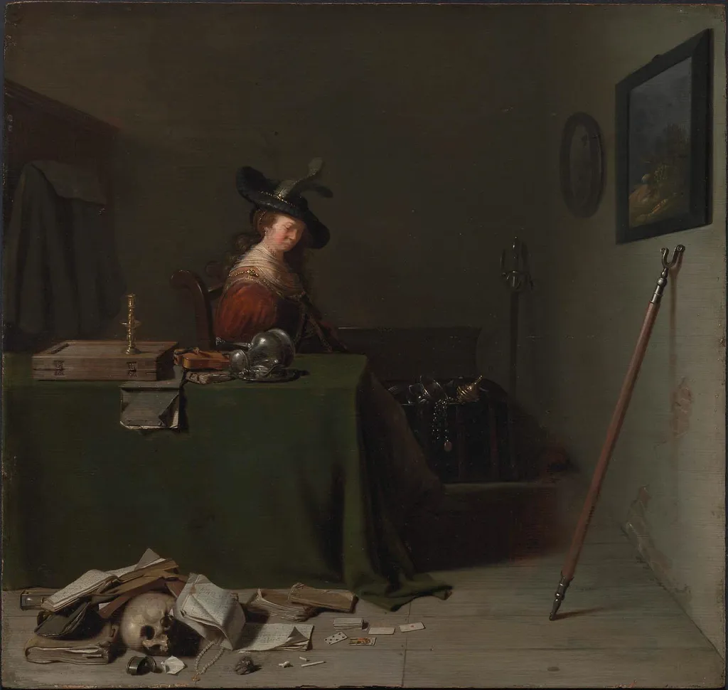 Woman Seated at a Table (Vanitas), by Hendrik Gerritsz Pot, oil, 1628