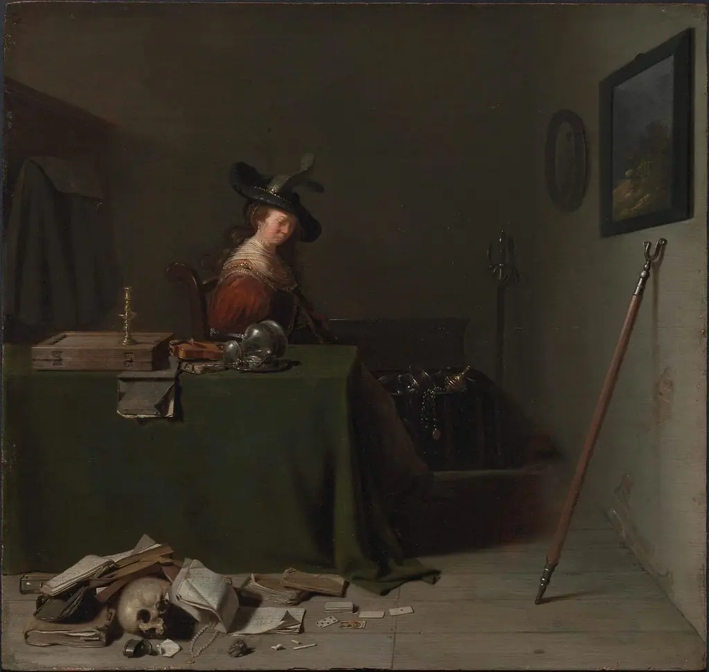 Woman Seated at a Table (Vanitas), by Hendrik Gerritsz Pot, oil, 1628