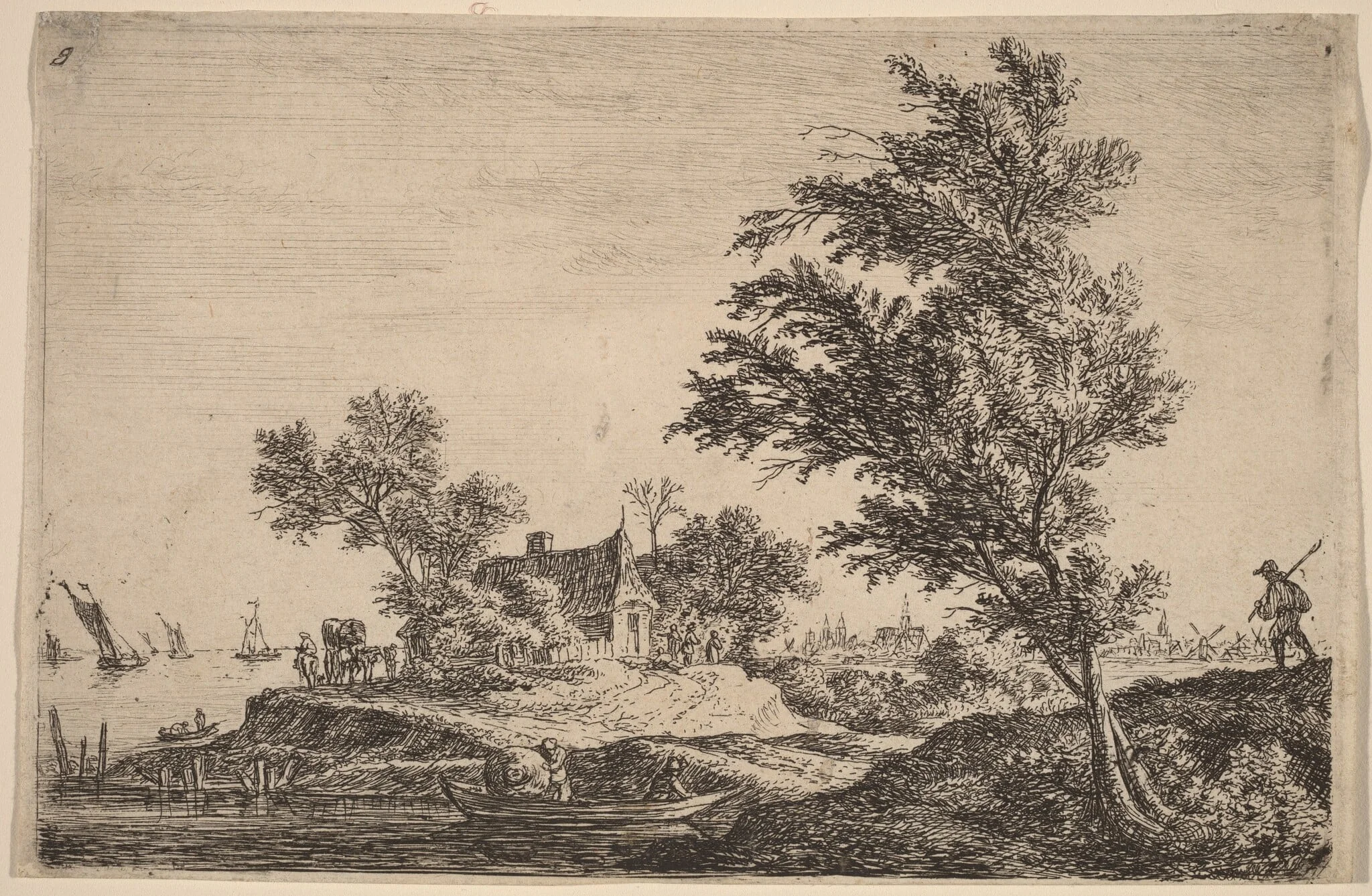 Traveler Passing Two Large Trees, detail