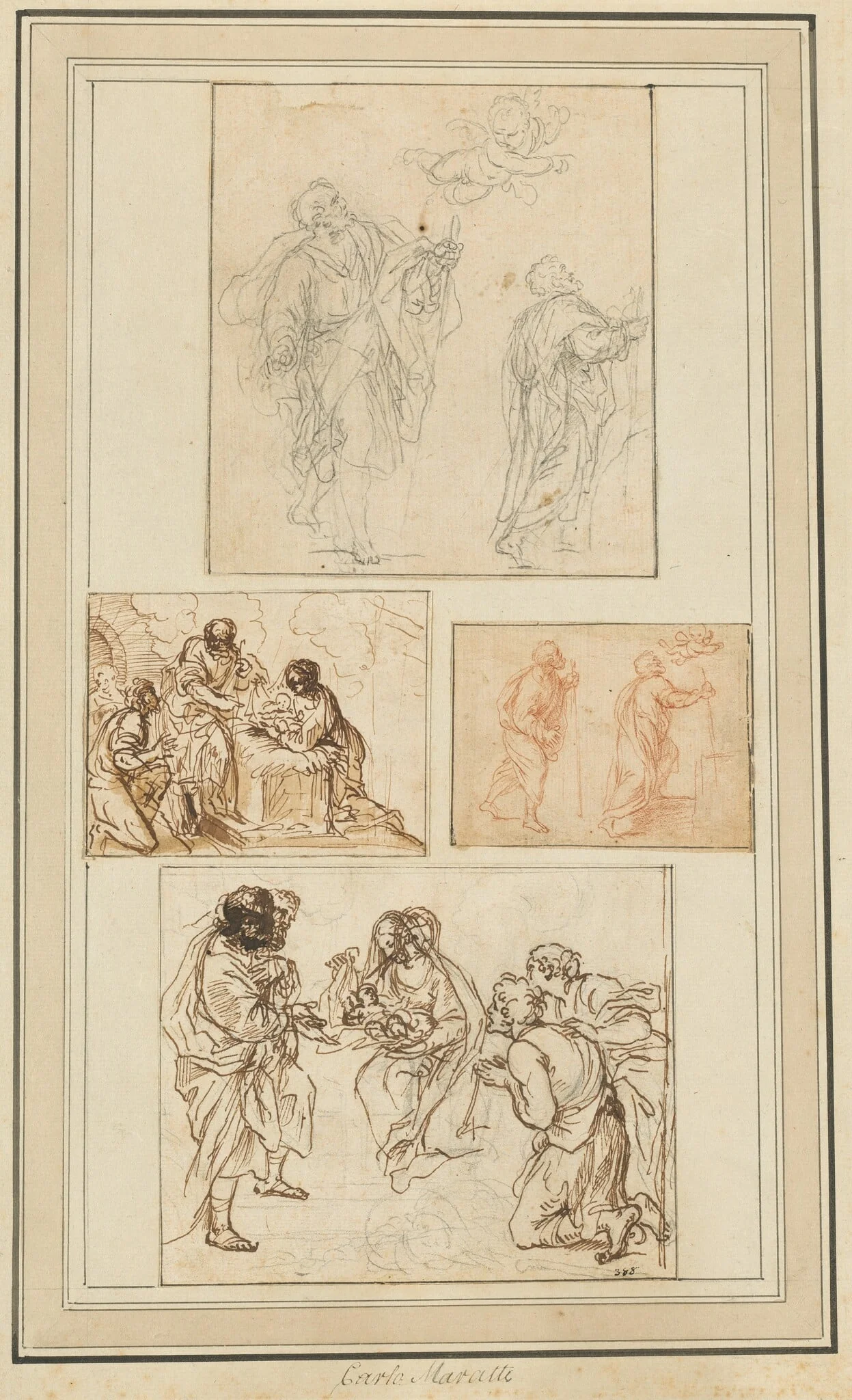 Studies of an Apostle Guided by an Angel and the Adoration of the Shepherds, detail
