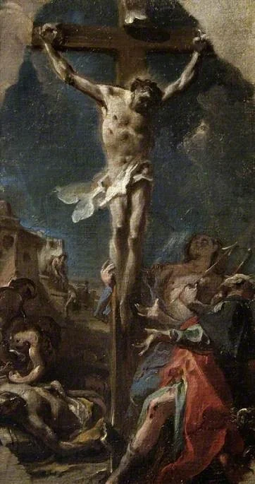 The Crucifixion with St Roch and St Sebastian, detail