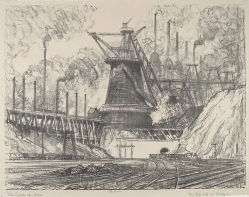 The Big Mill, Gary, Indiana, by Joseph Pennell, ink, 1914