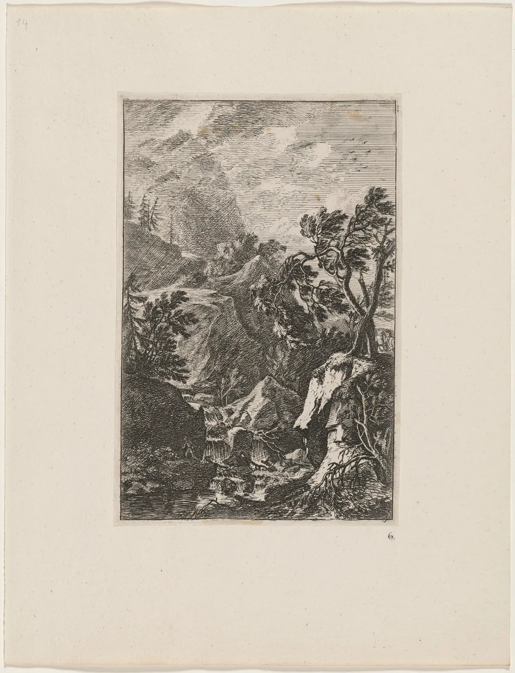 Two Men beside Two Trees, by Joachim Franz Beich, ink, 1712