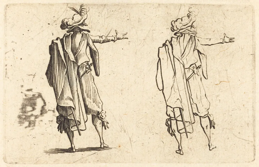 Man seen from Behind with His Right Arm Extended, by Jacques Callot, ink, 1622