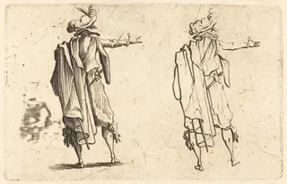 Man seen from Behind with His Right Arm Extended, by Jacques Callot, ink, 1622
