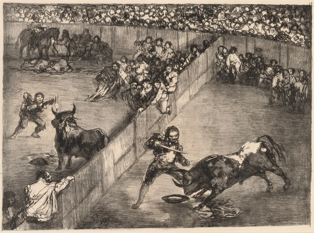 Bullfight in a Divided Ring, by Francisco Goya, ink, 1825