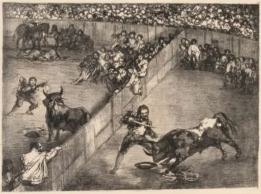Bullfight in a Divided Ring, by Francisco Goya, ink, 1825