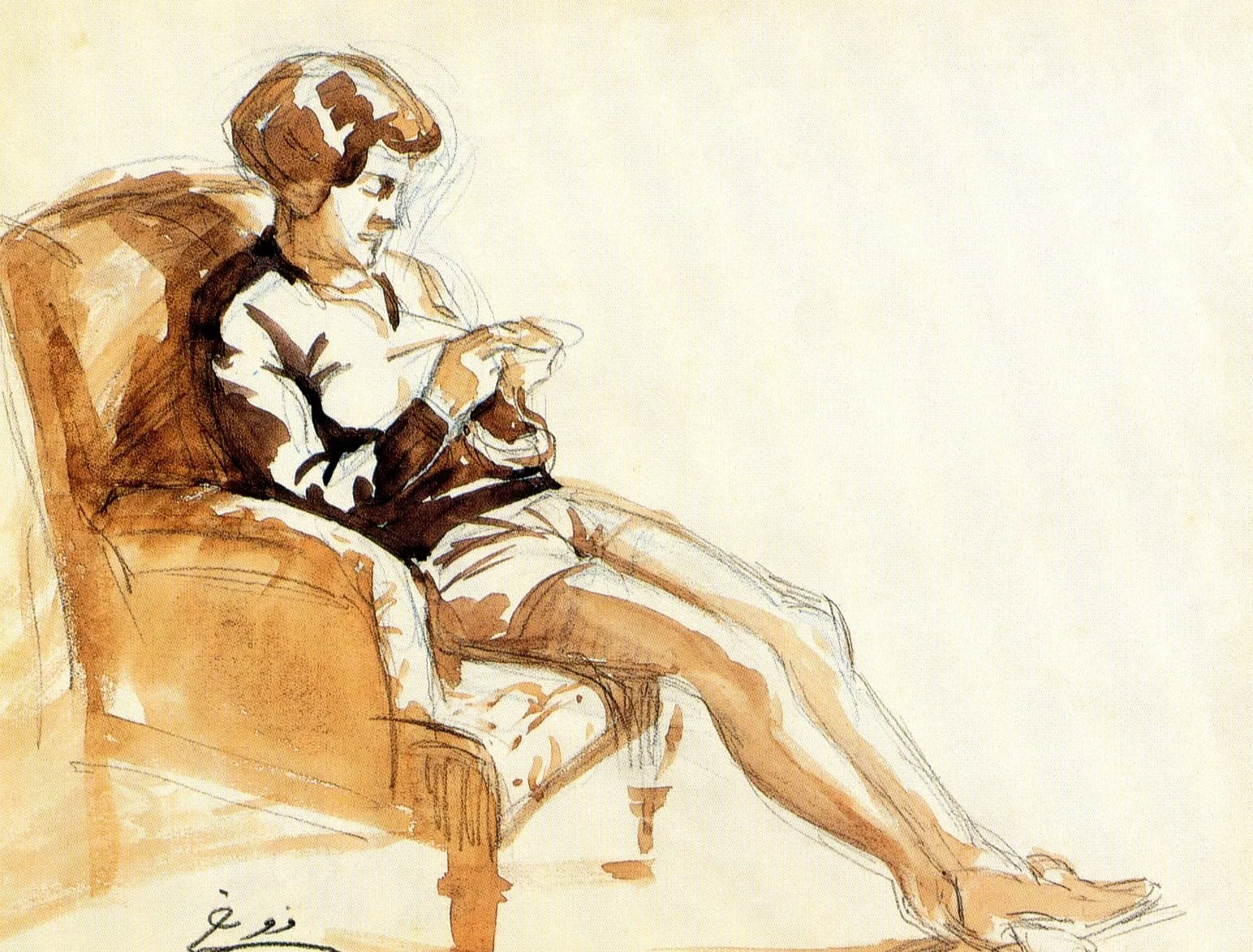 A Knitting Woman, detail
