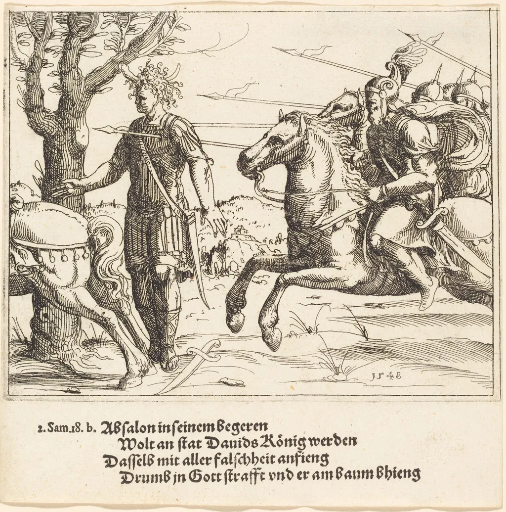 Absalom Slain by Joab, by Augustin Hirschvogel, ink, 1548