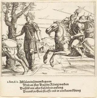 Absalom Slain by Joab, by Augustin Hirschvogel, ink, 1548
