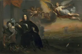 Allegory of Cornelis de Witt (1623-1672) as Instigator of the Victory at Chatham in 1667, by Jan de Baen, oil, 1669