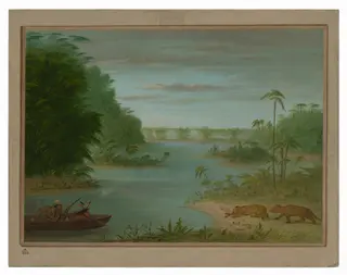 Pont de Palmiers and Tiger Shooting, by George Catlin, oil, 1862