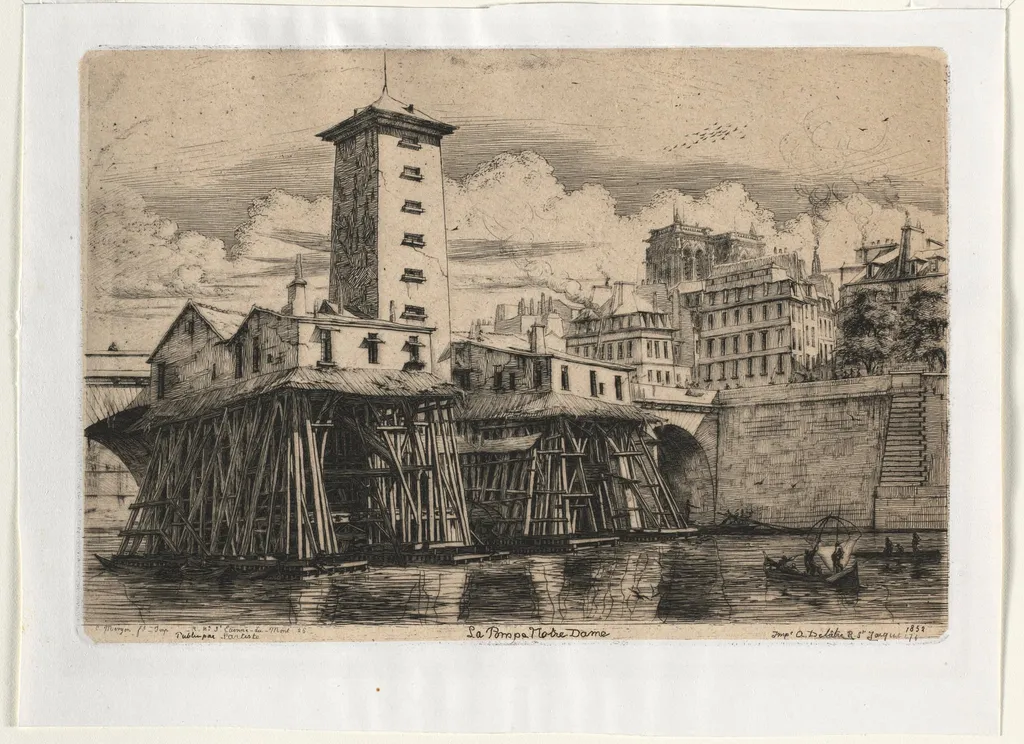 Notre Dame Pumphouse, Paris, by Charles Meryon, 1852