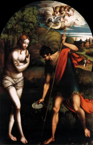 Baptism of Christ, by Parmigianino, oil, 1519