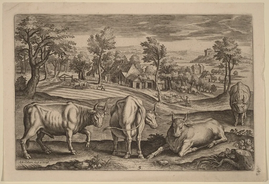 Four Bulls, by Adriaen Collaert, ink, 1597
