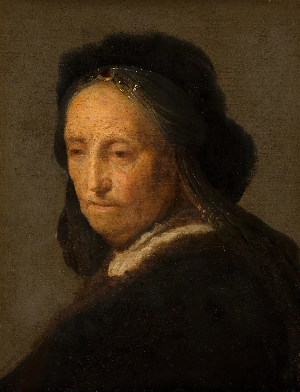 Study of an old woman (Rembrandt's mother), by Rembrandt, oil, 1631