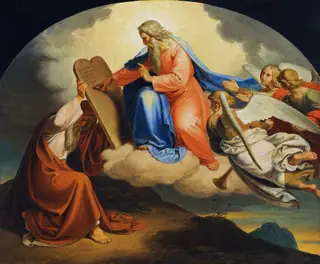 God Writes the Ten Commandments to Moses on Two Tablets of Stone on Mount Sinai, by Joseph von Führich, oil, 1835
