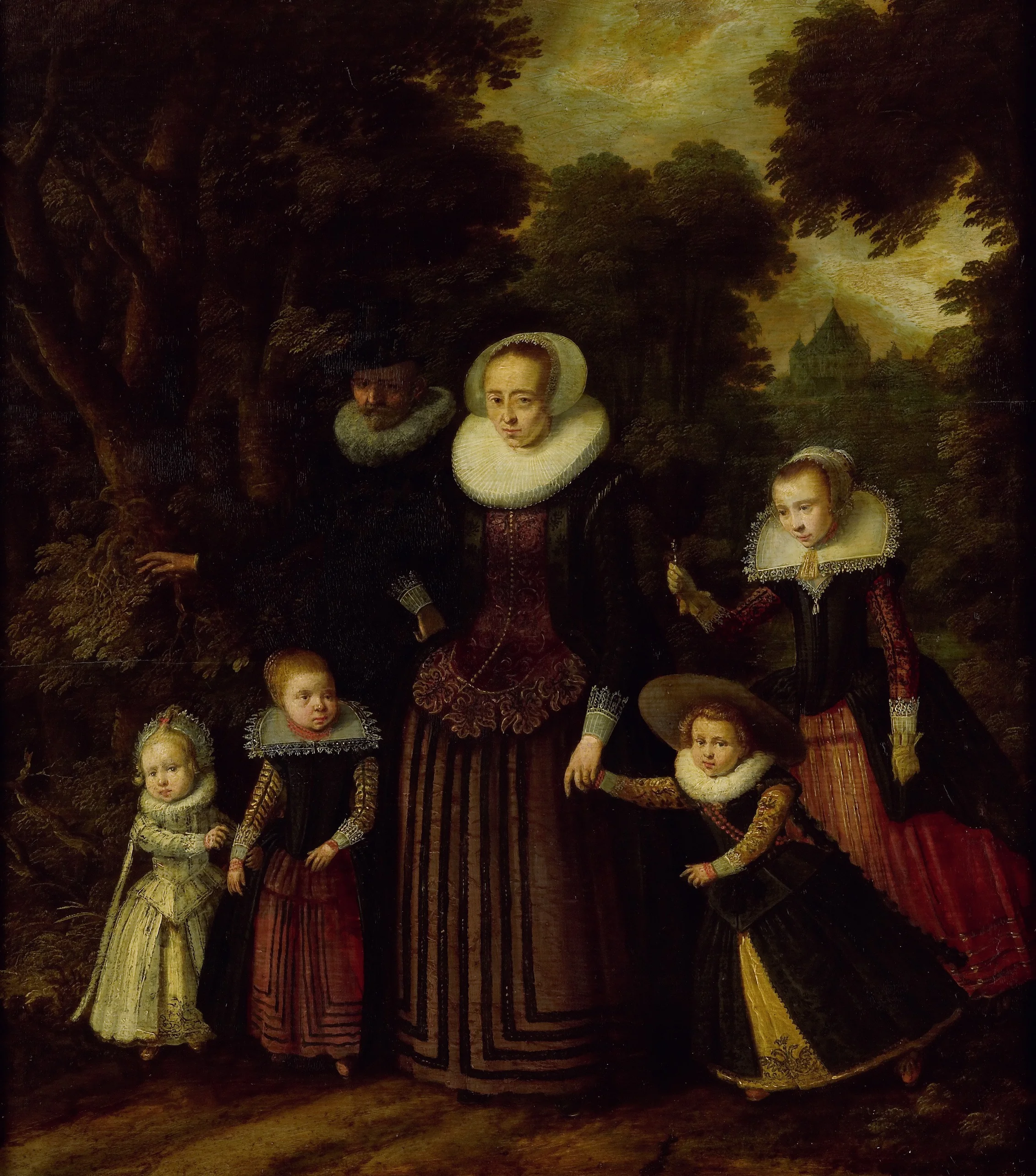 Portrait of a couple and four children, detail