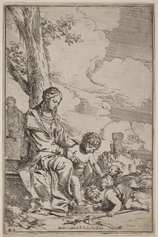 The Virgin and Child with Saint John the Baptist, by Giulio Carpioni, ink, 1646