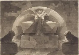 Tomb with Death Standing, by Louis-Jean Desprez, ink, 1782