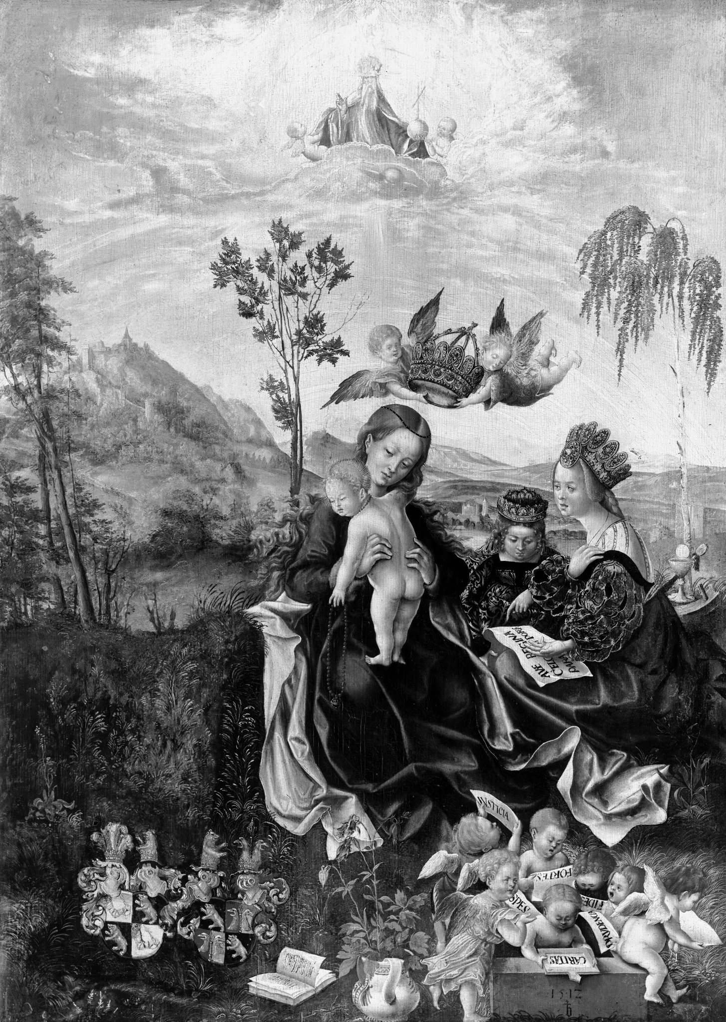 Mary with the child, Saint Catherine, Saint Barbara and angels, detail
