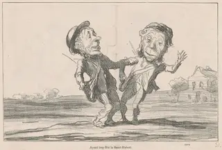 Ayant trop fêté la Saint-Hubert, by Honoré Daumier, ink, 1864