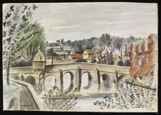 View of Bradford-on-Avon, with the bridge in the foreground, by Frances Macdonald, watercolor