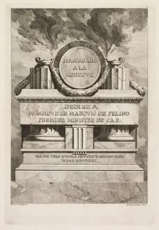 Mascarade à la Grecque: Dedication Page, by Benigno Bossi, 1771