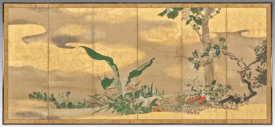 Flowers and Trees of the Four Seasons (right screen), detail