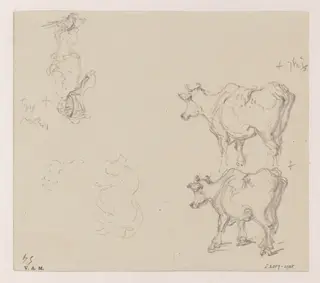 Two drawings of a cow and a drawing of a porter, by George Chinnery, 6