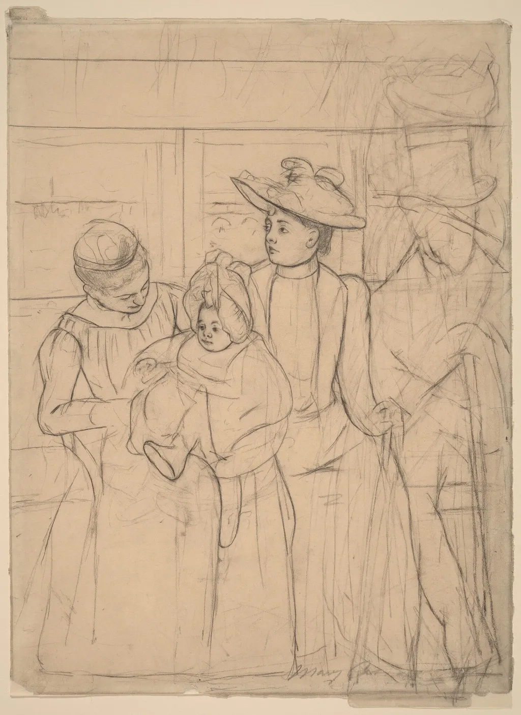 In the Omnibus [recto], by Mary Cassatt, chalk, 1890