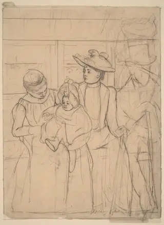 In the Omnibus [recto], by Mary Cassatt, chalk, 1890