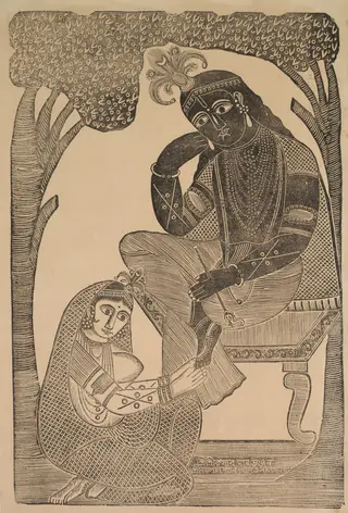 Radha Stroking Krishna's Feet, by Shri Gobinda Chandra Roy, 1890