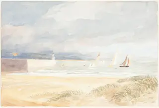 Shore Scene with Sailboats (Portland, Dorset?), by James Bulwer, graphite, 1830