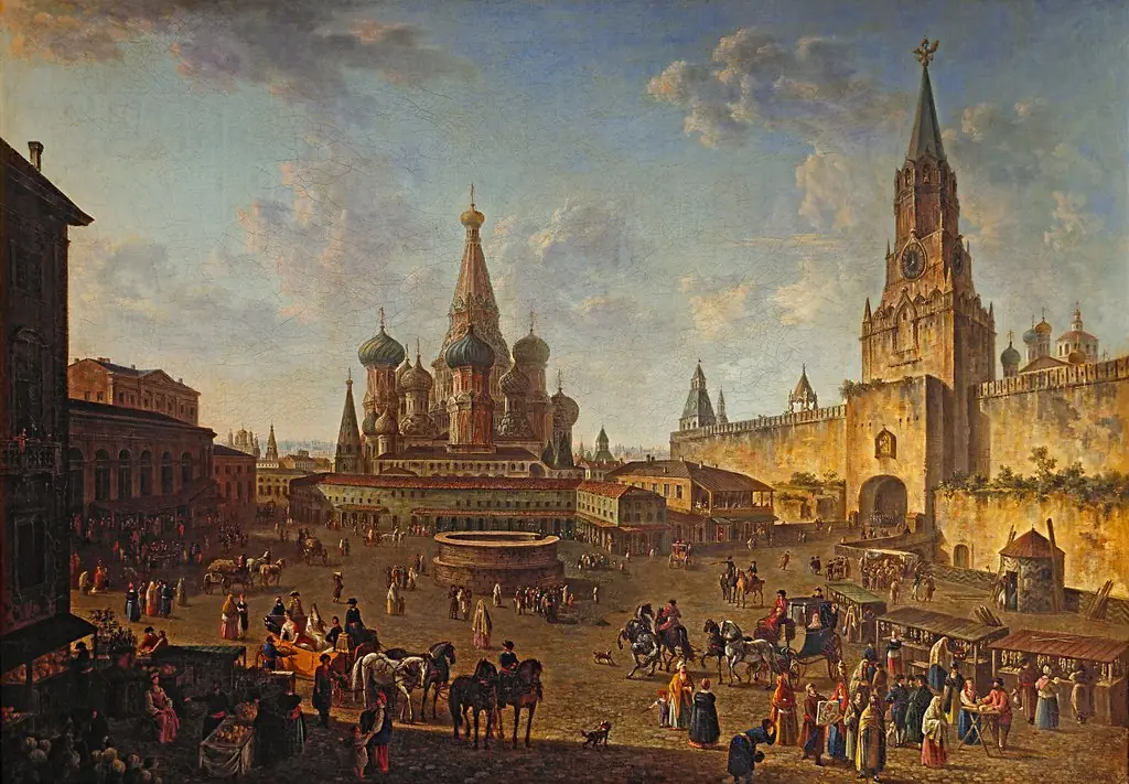 Red Square in Moscow, by Fyodor Alekseyev, oil, 1801