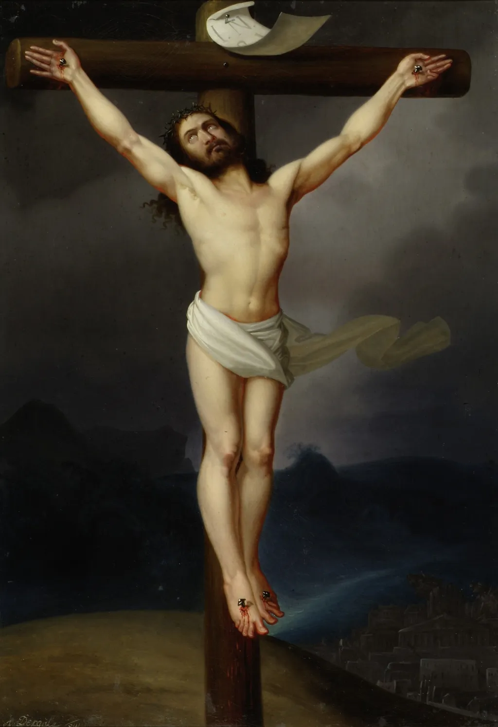 Christ on the Cross (after Van Dyck), by Anton Depauly, oil, 1841
