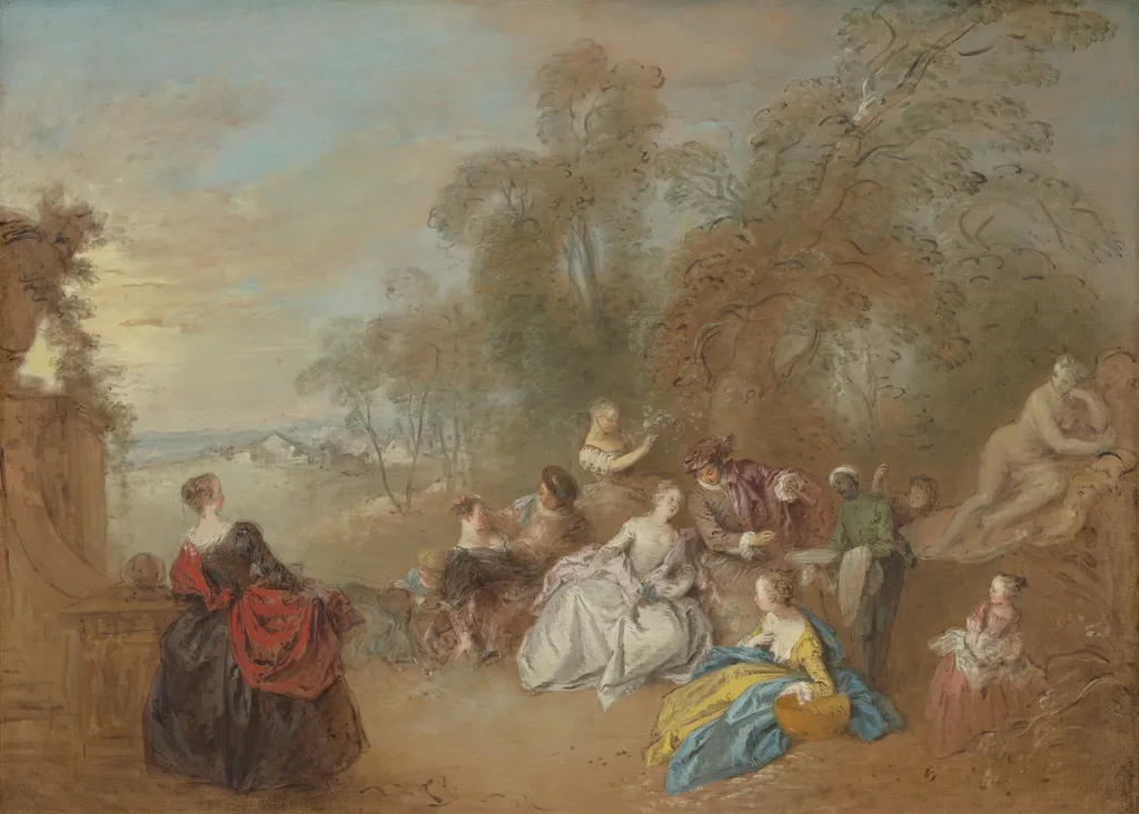 On the Terrace, by Jean-Baptiste Joseph Pater, oil, 1732