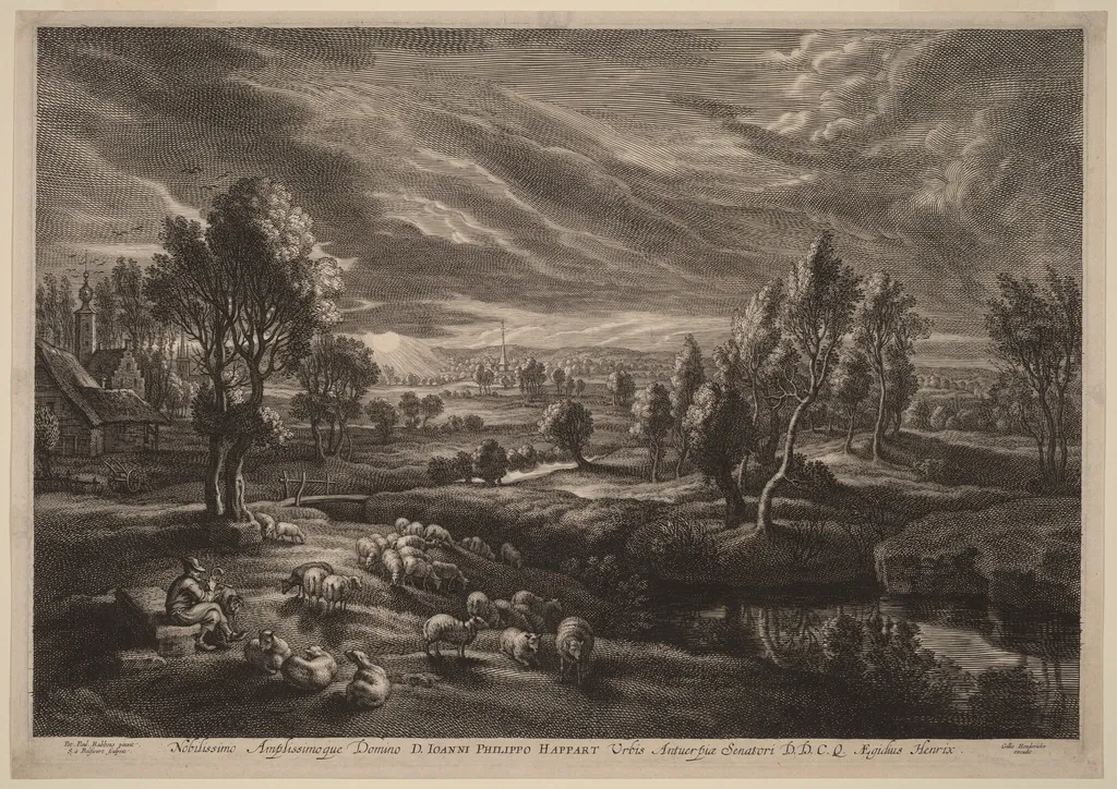 A Landscape with a Village, by Schelte Adams Bolswert, ink, 1638