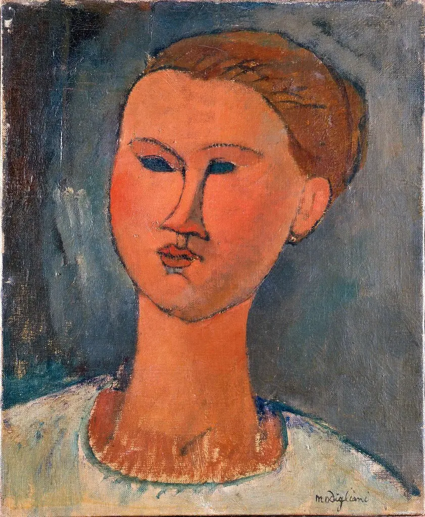 Head of a young woman, by Amedeo Modigliani, oil, 1915