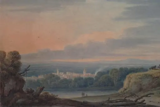 Landscape with River and Village, by Wells, watercolor, 1806
