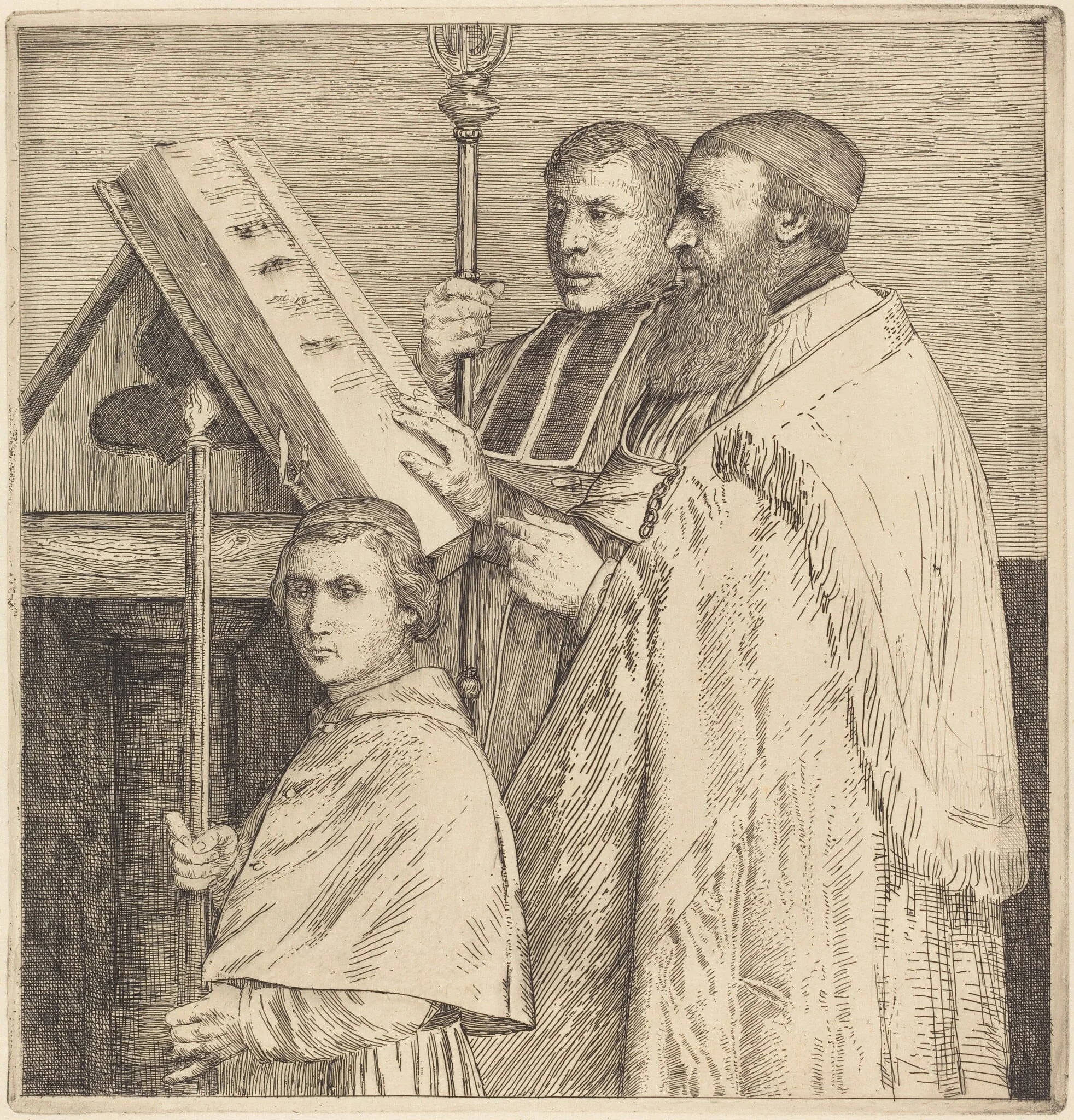 Choristers, 2nd plate (Le lutrin), detail