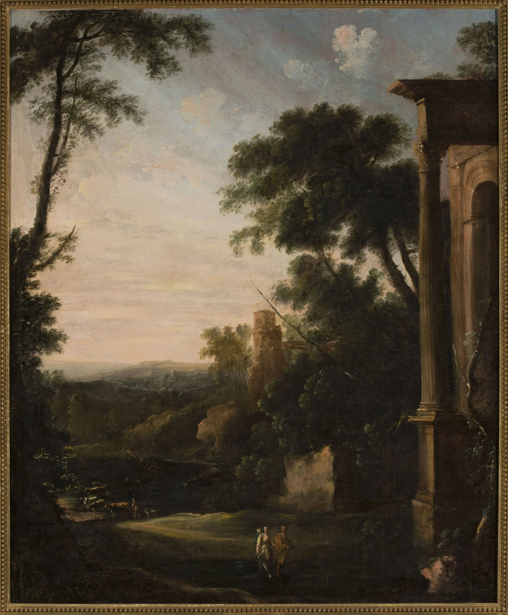 Landscape with architecture and staffage, detail