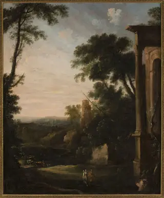 Landscape with architecture and staffage, by Pierre-Antoine Patel, oil, 1703