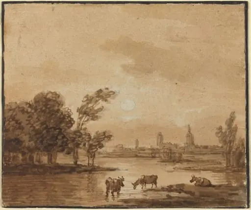 Landscape, by Anthonie van Borssom, ink, 1653