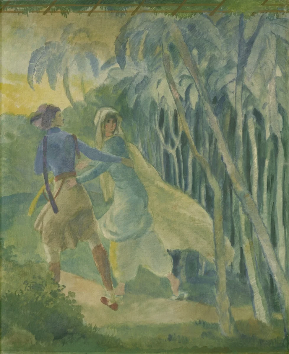 Flüchtendes Paar unter Palmen, detail