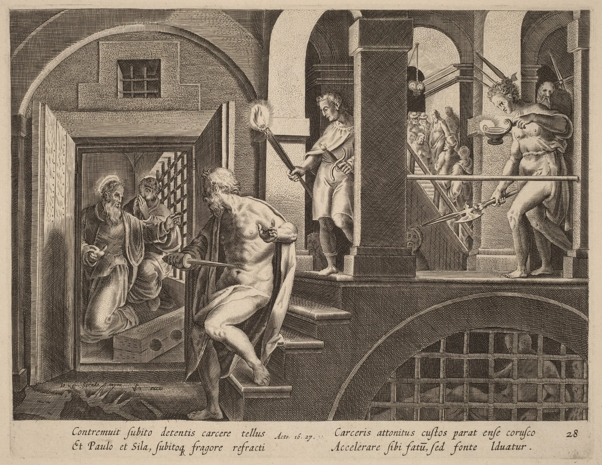 The Jailer about to Kill Himself, Converted by Saint Paul, detail