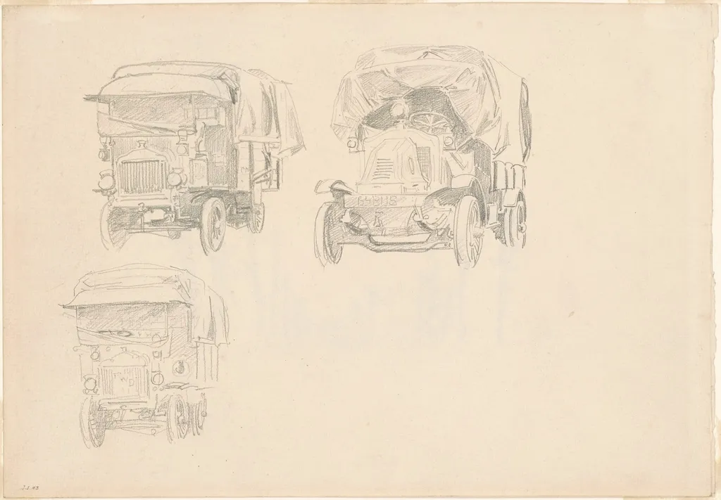 Trucks [recto], by John Singer Sargent, graphite, 1918