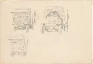 Trucks [recto], by John Singer Sargent, graphite, 1918